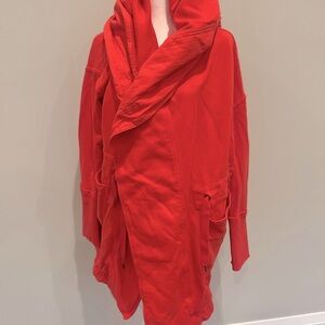 Free People Oversized Red Cardigan Hoodie Sweatshirt Size Medium